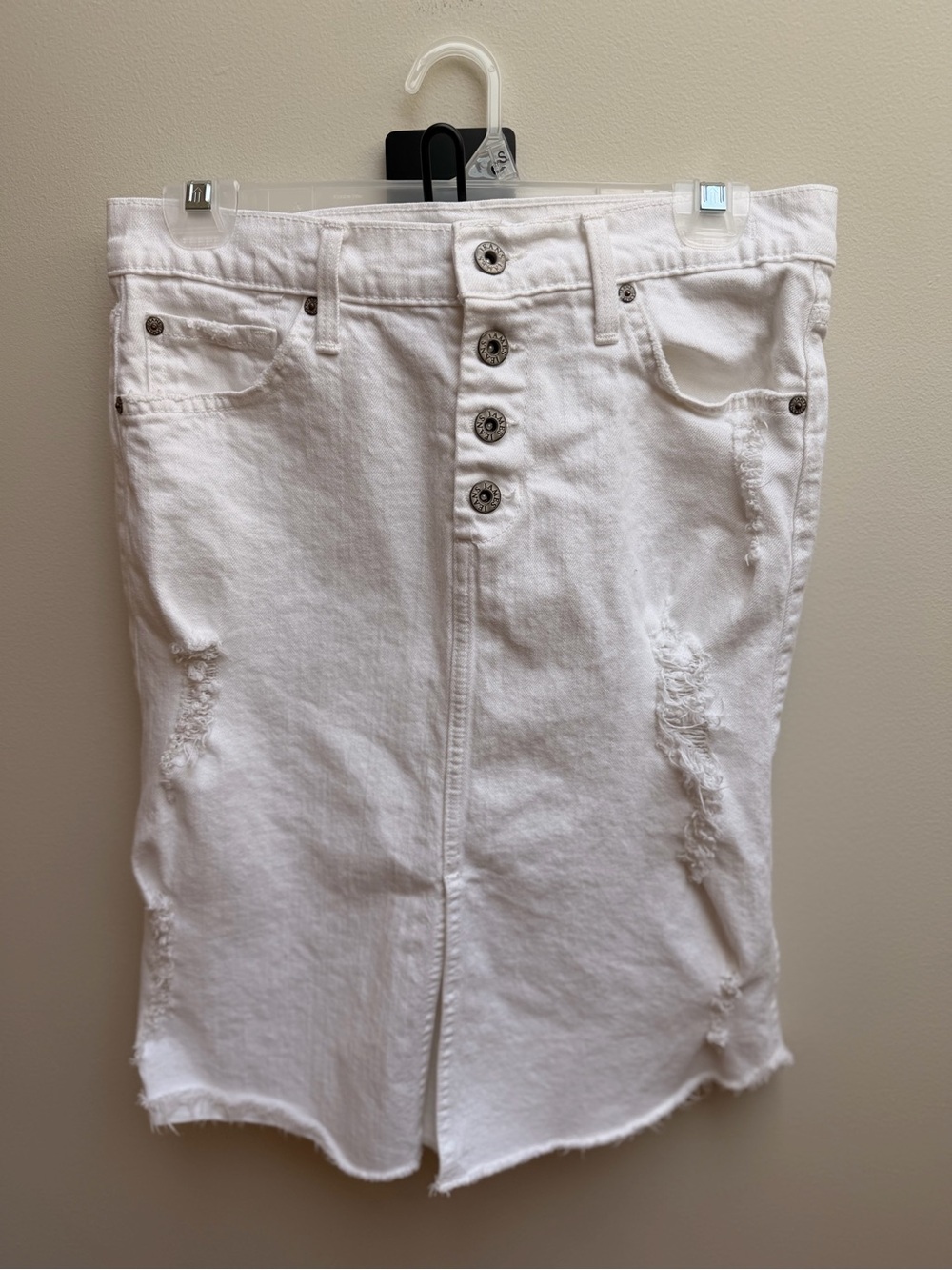 James Jeans Lana White Distressed Denim Skirt - Button Front with Slit size 27